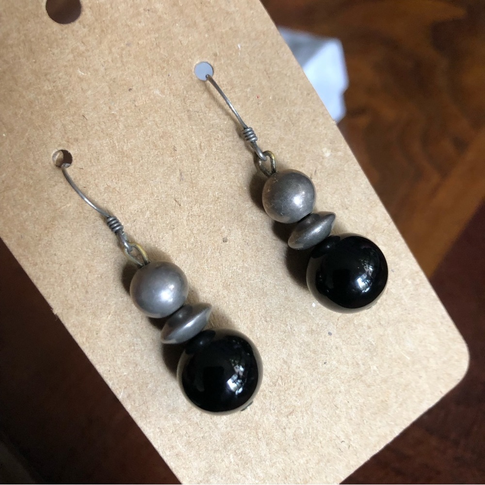 Vintage handmade 925 sterling silver black onyx earrings